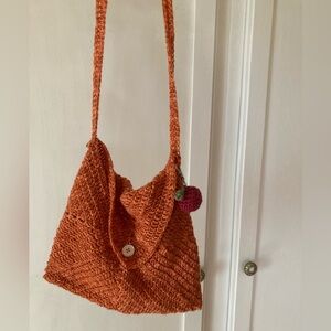 Crochet Handcrafted Orange Shoulder Bag with Apple Charm